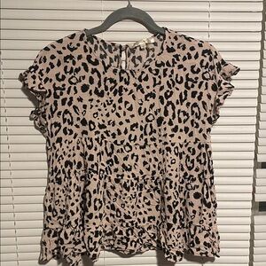ANDREE BY UNIT Animal Print Ruffle Blouse